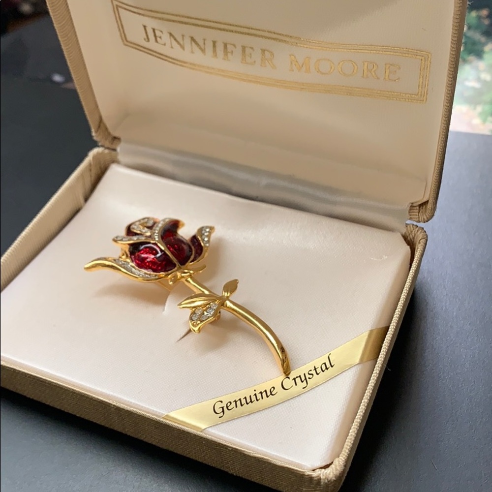 Jennifer Moore Red rose genuine crystal brooch